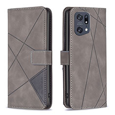 Custodia Portafoglio In Pelle Cover con Supporto B08F per Oppo Find X5 Pro 5G Grigio