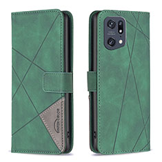 Custodia Portafoglio In Pelle Cover con Supporto B08F per Oppo Find X5 Pro 5G Verde