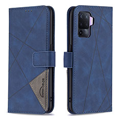 Custodia Portafoglio In Pelle Cover con Supporto B08F per Oppo Reno5 Lite Blu