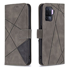 Custodia Portafoglio In Pelle Cover con Supporto B08F per Oppo Reno5 Lite Grigio