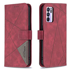 Custodia Portafoglio In Pelle Cover con Supporto B08F per Oppo Reno6 5G Rosso