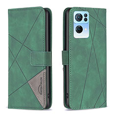 Custodia Portafoglio In Pelle Cover con Supporto B08F per Oppo Reno7 Pro 5G Verde