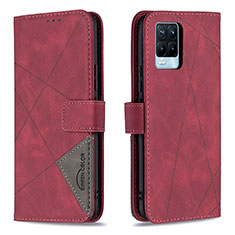 Custodia Portafoglio In Pelle Cover con Supporto B08F per Realme 8 4G Rosso