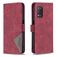 Custodia Portafoglio In Pelle Cover con Supporto B08F per Realme 8s 5G Rosso