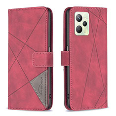 Custodia Portafoglio In Pelle Cover con Supporto B08F per Realme C35 Rosso