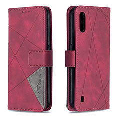 Custodia Portafoglio In Pelle Cover con Supporto B08F per Samsung Galaxy A01 SM-A015 Rosso