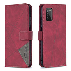 Custodia Portafoglio In Pelle Cover con Supporto B08F per Samsung Galaxy A02s Rosso