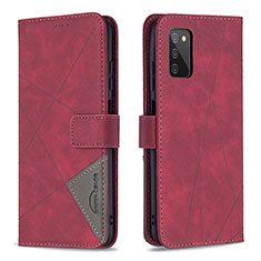 Custodia Portafoglio In Pelle Cover con Supporto B08F per Samsung Galaxy A03s Rosso