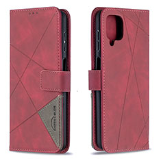 Custodia Portafoglio In Pelle Cover con Supporto B08F per Samsung Galaxy A12 Rosso