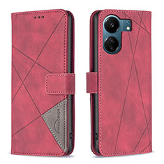 Custodia Portafoglio In Pelle Cover con Supporto B08F per Xiaomi Poco C65 Rosso