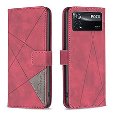 Custodia Portafoglio In Pelle Cover con Supporto B08F per Xiaomi Poco X4 Pro 5G Rosso