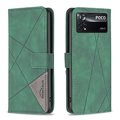 Custodia Portafoglio In Pelle Cover con Supporto B08F per Xiaomi Poco X4 Pro 5G Verde