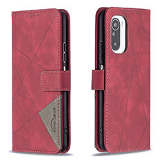 Custodia Portafoglio In Pelle Cover con Supporto B08F per Xiaomi Redmi K40 5G Rosso