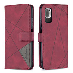 Custodia Portafoglio In Pelle Cover con Supporto B08F per Xiaomi Redmi Note 10T 5G Rosso