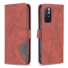 Custodia Portafoglio In Pelle Cover con Supporto B08F per Xiaomi Redmi Note 11 5G Arancione