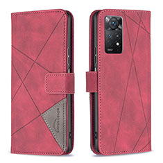 Custodia Portafoglio In Pelle Cover con Supporto B08F per Xiaomi Redmi Note 11 Pro 4G Rosso