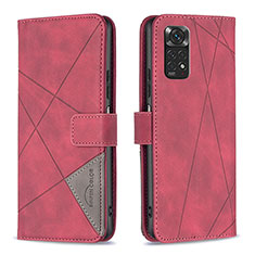 Custodia Portafoglio In Pelle Cover con Supporto B08F per Xiaomi Redmi Note 11S 4G Rosso