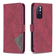 Custodia Portafoglio In Pelle Cover con Supporto B08F per Xiaomi Redmi Note 11S 5G Rosso