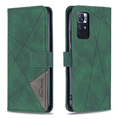 Custodia Portafoglio In Pelle Cover con Supporto B08F per Xiaomi Redmi Note 11S 5G Verde