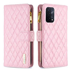 Custodia Portafoglio In Pelle Cover con Supporto B12F per Oppo A74 5G Oro Rosa