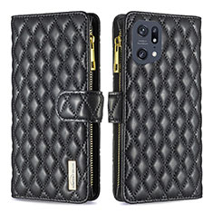 Custodia Portafoglio In Pelle Cover con Supporto B12F per Oppo Find X5 Pro 5G Nero