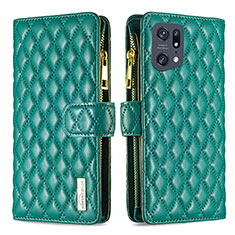 Custodia Portafoglio In Pelle Cover con Supporto B12F per Oppo Find X5 Pro 5G Verde