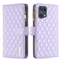 Custodia Portafoglio In Pelle Cover con Supporto B12F per Oppo Find X5 Pro 5G Viola