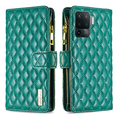 Custodia Portafoglio In Pelle Cover con Supporto B12F per Oppo Reno5 F Verde