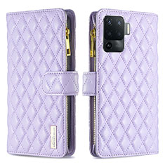 Custodia Portafoglio In Pelle Cover con Supporto B12F per Oppo Reno5 F Viola