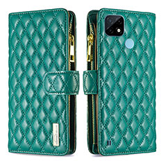 Custodia Portafoglio In Pelle Cover con Supporto B12F per Realme C21 Verde