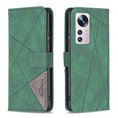 Custodia Portafoglio In Pelle Cover con Supporto B12F per Xiaomi Mi 12S 5G Verde