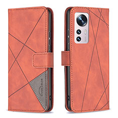 Custodia Portafoglio In Pelle Cover con Supporto B12F per Xiaomi Mi 12S Pro 5G Arancione