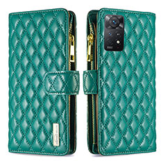 Custodia Portafoglio In Pelle Cover con Supporto B12F per Xiaomi Redmi Note 11 Pro 4G Verde