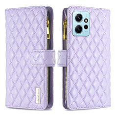 Custodia Portafoglio In Pelle Cover con Supporto B12F per Xiaomi Redmi Note 12 4G Viola