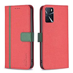 Custodia Portafoglio In Pelle Cover con Supporto B13F per Oppo A16 Rosso