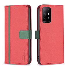 Custodia Portafoglio In Pelle Cover con Supporto B13F per Oppo A95 5G Rosso