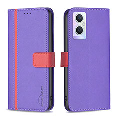 Custodia Portafoglio In Pelle Cover con Supporto B13F per Oppo A96 5G Viola