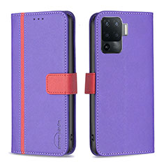 Custodia Portafoglio In Pelle Cover con Supporto B13F per Oppo Reno5 Lite Viola