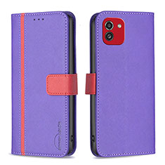 Custodia Portafoglio In Pelle Cover con Supporto B13F per Samsung Galaxy A03 Viola