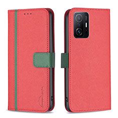 Custodia Portafoglio In Pelle Cover con Supporto B13F per Xiaomi Mi 11T 5G Rosso