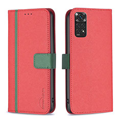 Custodia Portafoglio In Pelle Cover con Supporto B13F per Xiaomi Redmi Note 11 4G (2022) Rosso