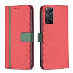 Custodia Portafoglio In Pelle Cover con Supporto B13F per Xiaomi Redmi Note 11 Pro 5G Rosso