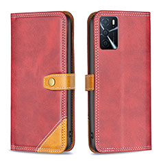 Custodia Portafoglio In Pelle Cover con Supporto B14F per Oppo A16 Rosso