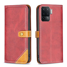 Custodia Portafoglio In Pelle Cover con Supporto B14F per Oppo A94 4G Rosso