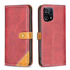 Custodia Portafoglio In Pelle Cover con Supporto B14F per Oppo Find X5 5G Rosso