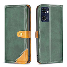 Custodia Portafoglio In Pelle Cover con Supporto B14F per Oppo Find X5 Lite 5G Verde