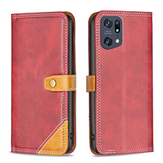 Custodia Portafoglio In Pelle Cover con Supporto B14F per Oppo Find X5 Pro 5G Rosso