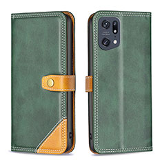 Custodia Portafoglio In Pelle Cover con Supporto B14F per Oppo Find X5 Pro 5G Verde