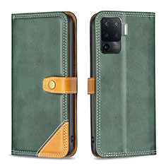 Custodia Portafoglio In Pelle Cover con Supporto B14F per Oppo Reno5 F Verde