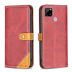 Custodia Portafoglio In Pelle Cover con Supporto B14F per Realme C12 Rosso